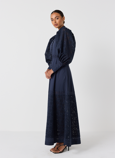 Vivie Organic Cotton Broiderie Maxi Shirt Dress