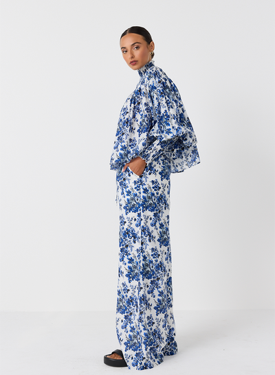 Sophia Silk Cotton Palazzo Pant | Vintage Rose Print
