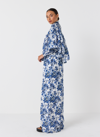 Sophia Silk Cotton Palazzo Pant | Vintage Rose Print