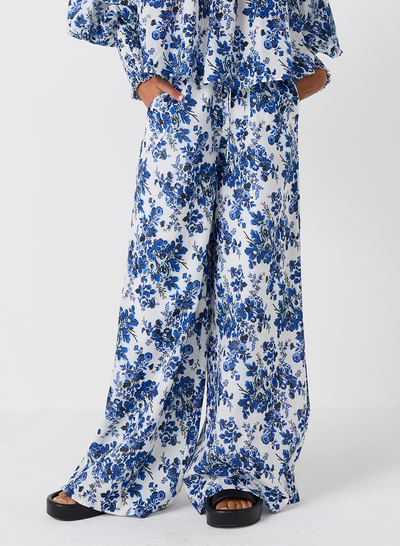 Sophia Silk Cotton Palazzo Pant | Vintage Rose Print