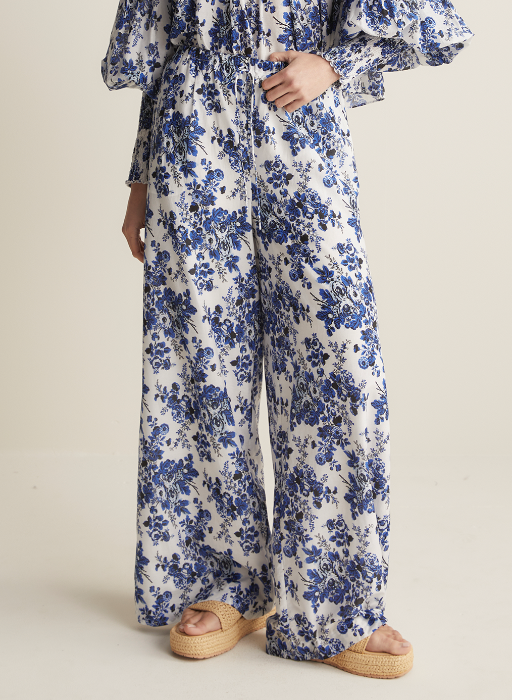 Sophia Silk Cotton Palazzo Pant | Vintage Rose Print