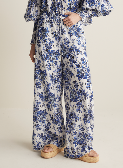 Sophia Silk Cotton Palazzo Pant | Vintage Rose Print