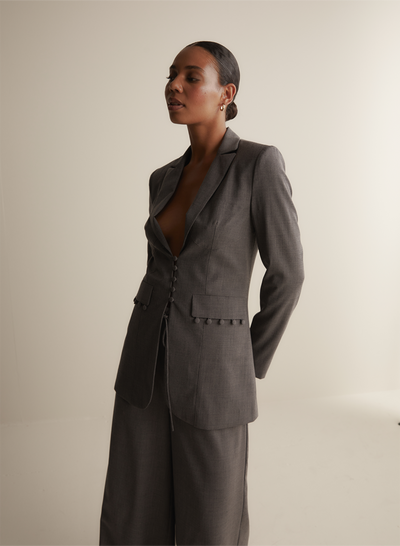 Sophia Wool Palazzo Pant | Charcoal