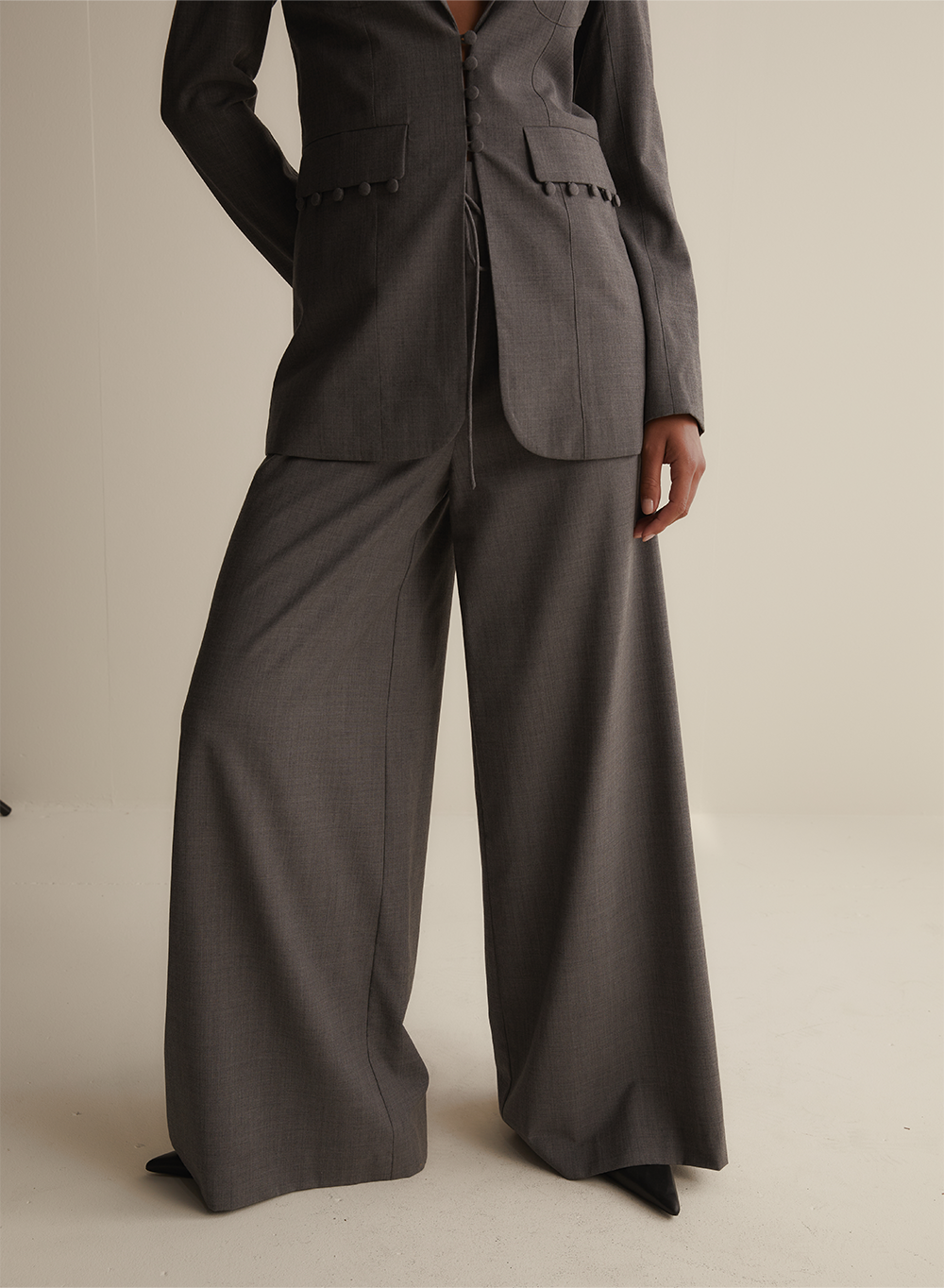 Sophia Wool Palazzo Pant | Charcoal