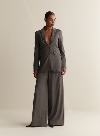 Sophia Wool Palazzo Pant | Charcoal