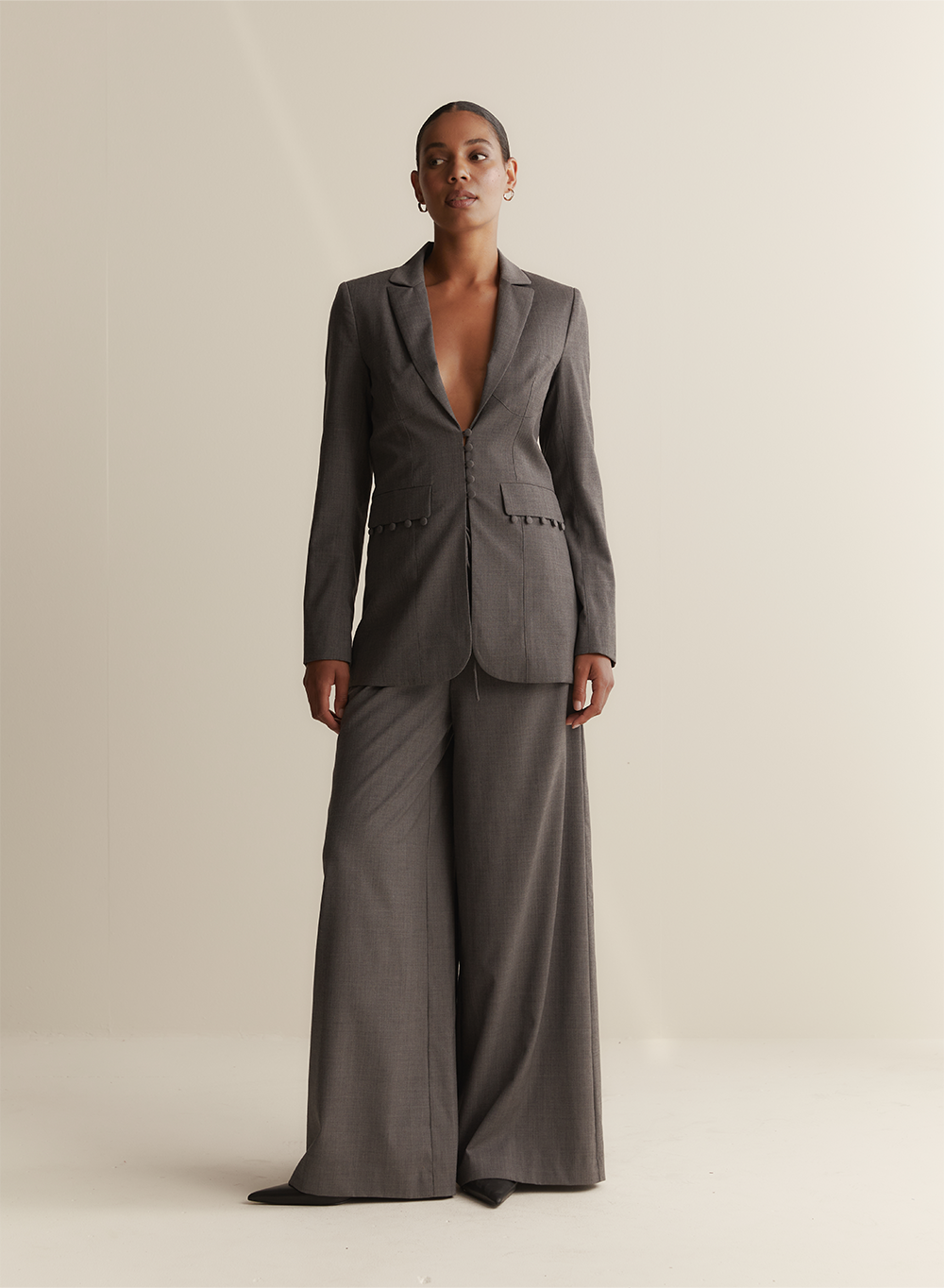 Sophia Wool Palazzo Pant | Charcoal