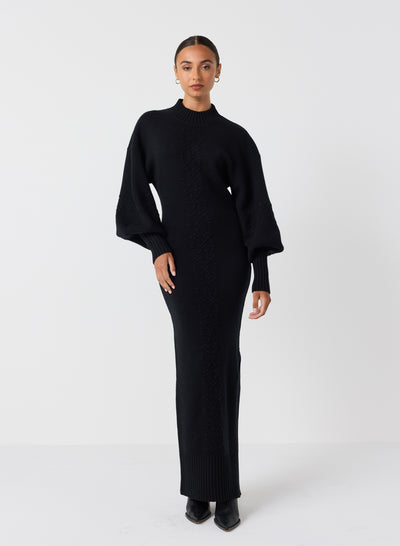 Rochelle Wool Knit Maxi Dress | Black