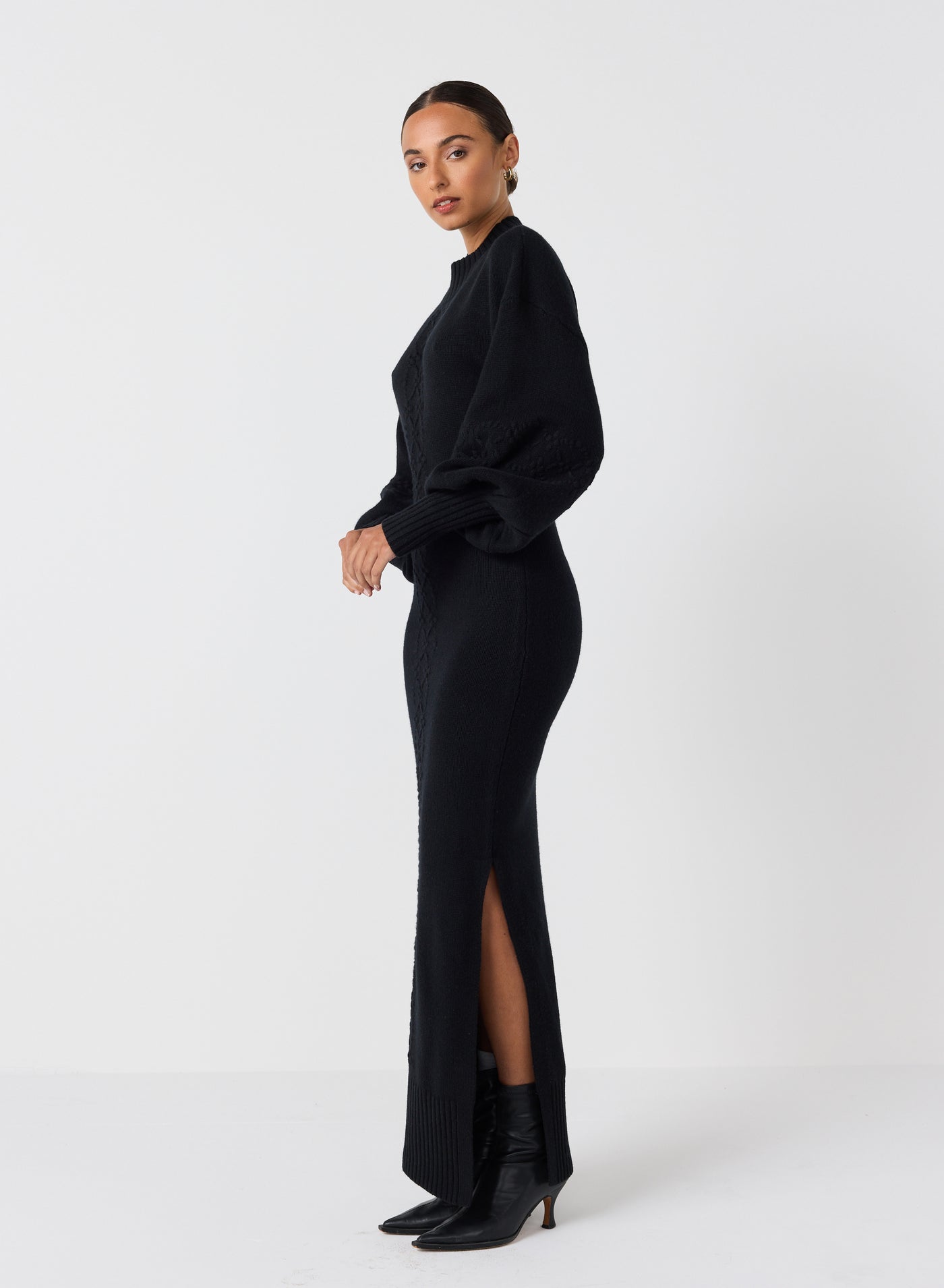 Rochelle Wool Knit Maxi Dress | Black