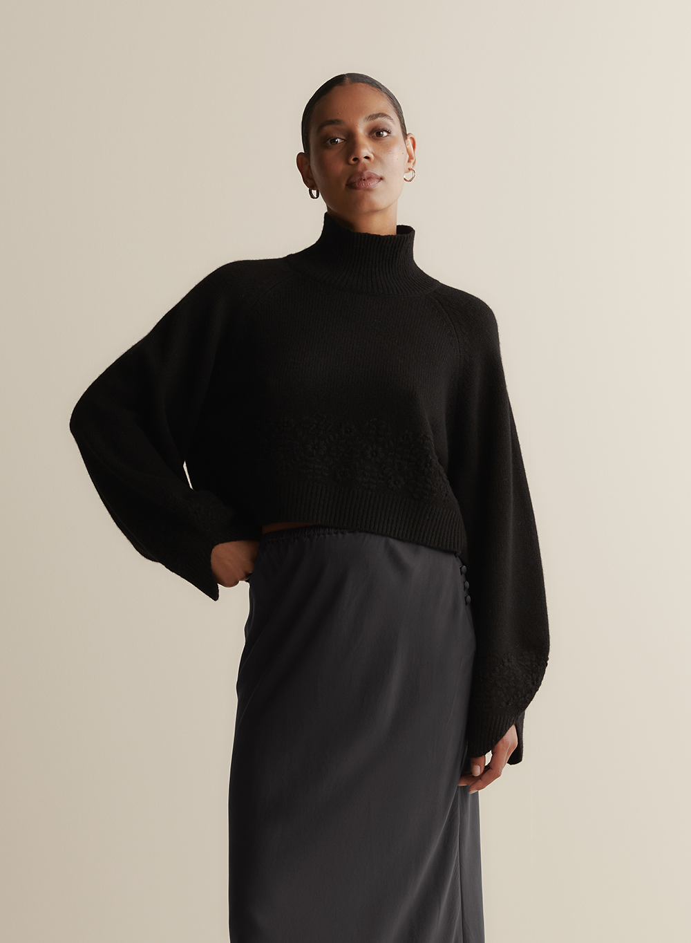 Cecilia Silk Bias Midi Skirt | Sandwash Black