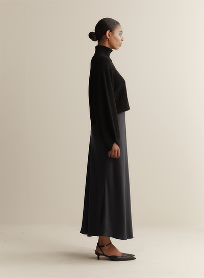 Cecilia Silk Bias Midi Skirt | Sandwash Black