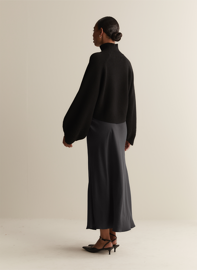 Cecilia Silk Bias Midi Skirt | Sandwash Black
