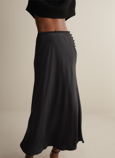 Cecilia Silk Bias Midi Skirt | Sandwash Black