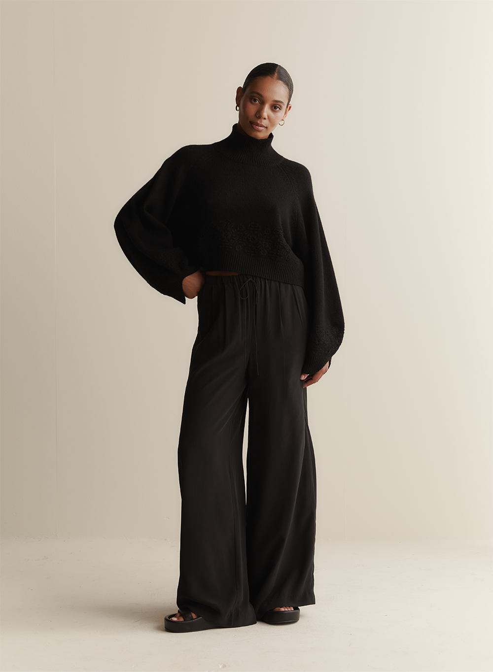 Sophia Silk Palazzo Pant | Sandwash Black