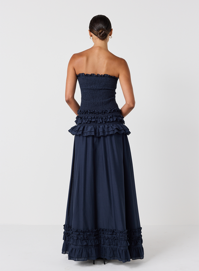 Anastacia Silk Cotton Maxi Dress | Navy