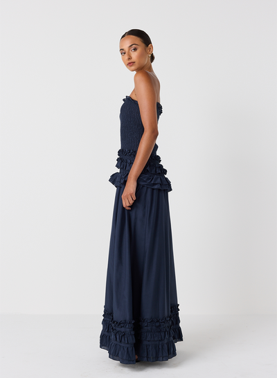 Anastacia Silk Cotton Maxi Dress | Navy