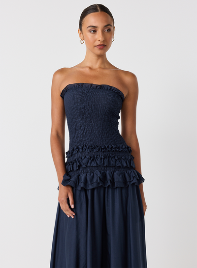 Anastacia Silk Cotton Maxi Dress | Navy