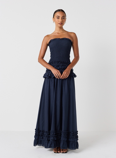 Anastacia Silk Cotton Maxi Dress | Navy