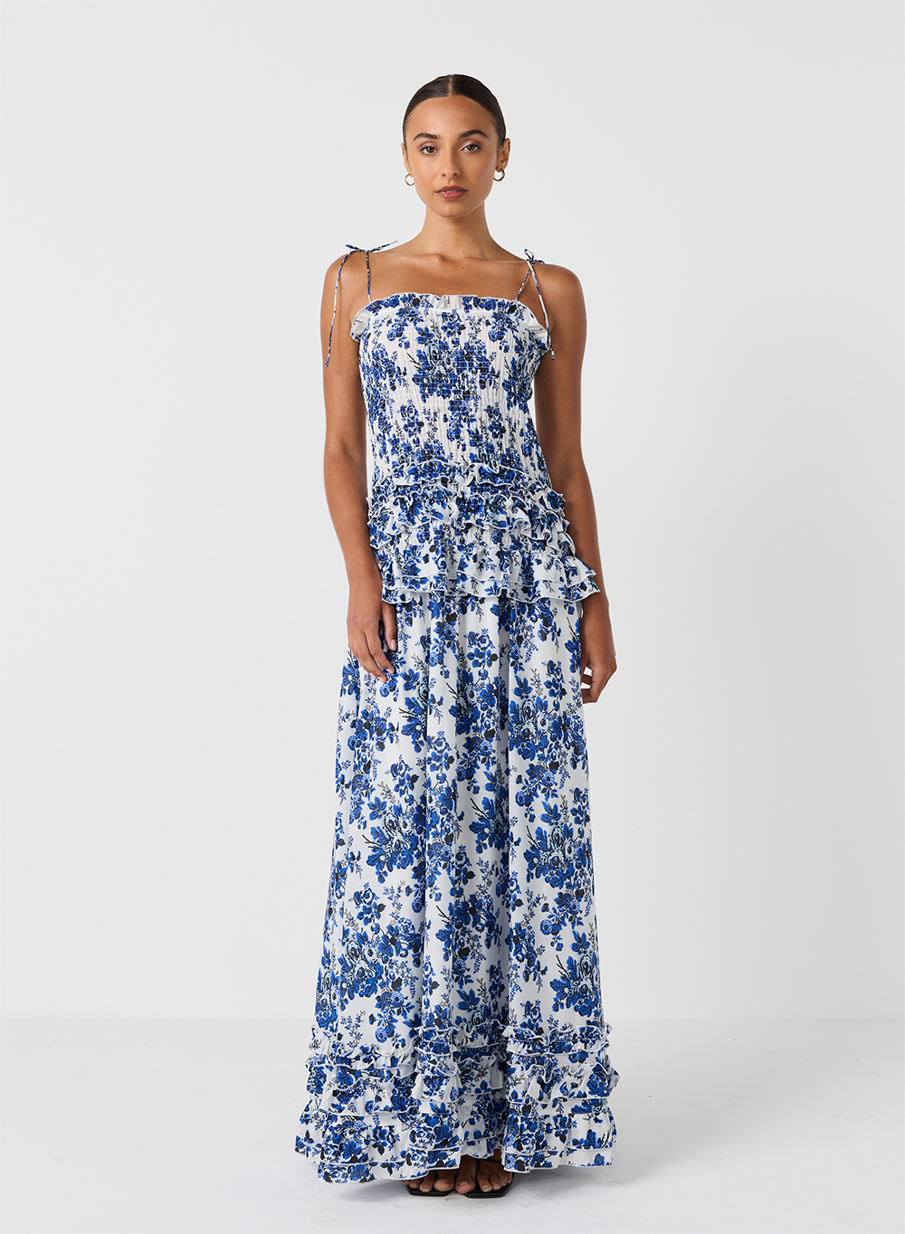 Anastacia Silk Cotton Maxi Dress | Vintage Rose Print