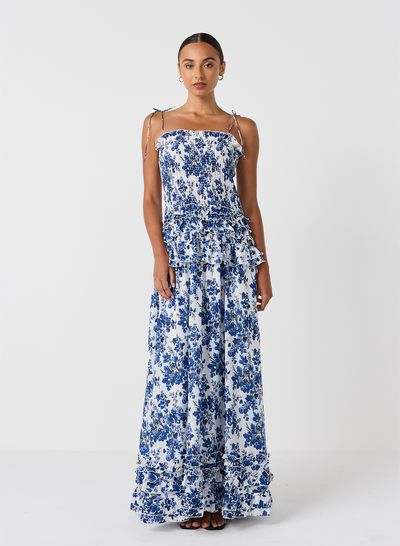 Anastacia Silk Cotton Maxi Dress | Vintage Rose Print