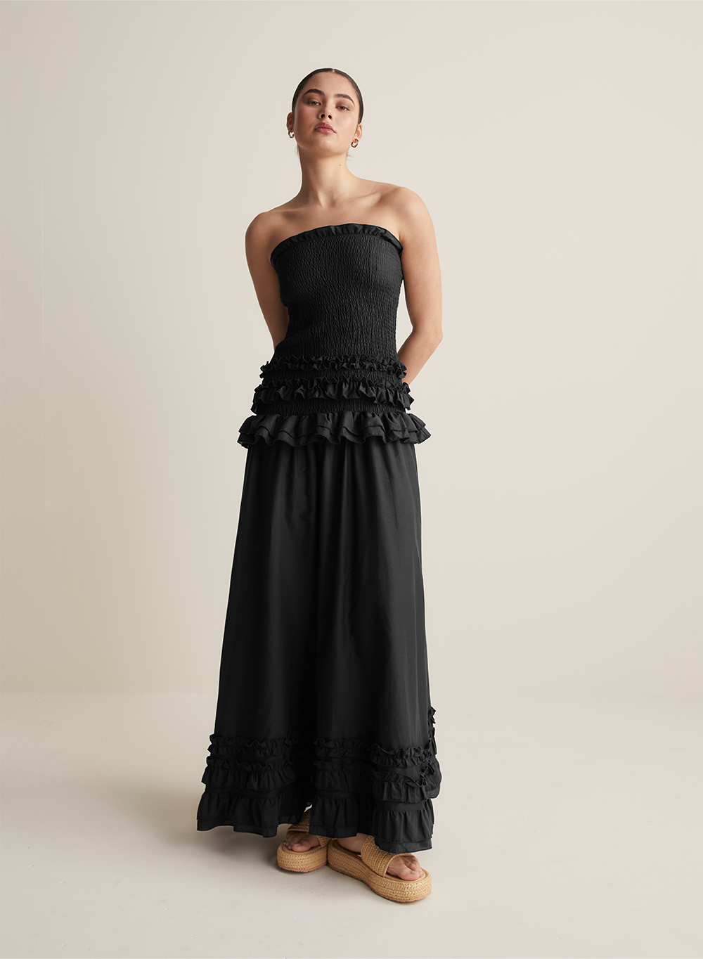 Anastacia Silk Cotton Maxi Dress | Black