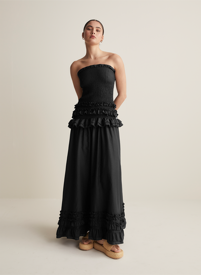Anastacia Silk Cotton Maxi Dress | Black