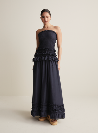Anastacia Silk Cotton Maxi Dress | Navy
