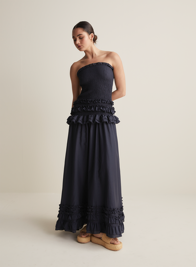 Anastacia Silk Cotton Maxi Dress | Navy