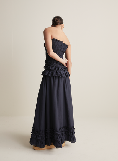 Anastacia Silk Cotton Maxi Dress | Navy