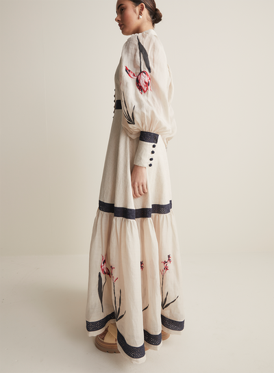 Béatrice Linen Ramie Embroidery Maxi Dress