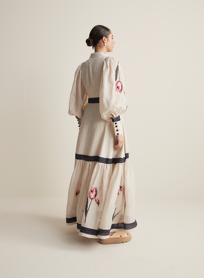 Béatrice Linen Ramie Embroidery Maxi Dress
