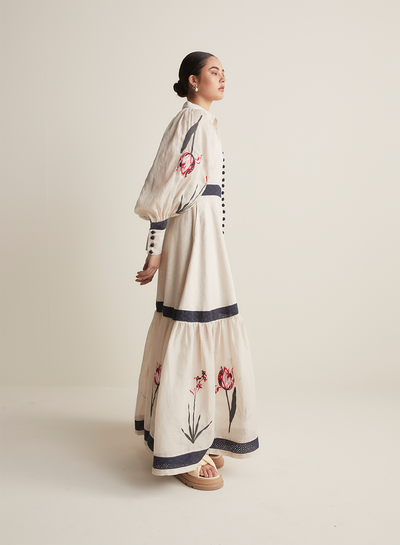 Béatrice Linen Ramie Embroidery Maxi Dress