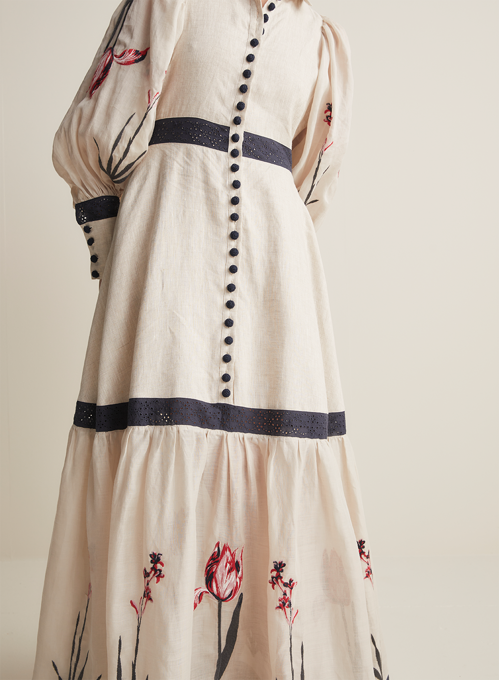 Béatrice Linen Ramie Embroidery Maxi Dress