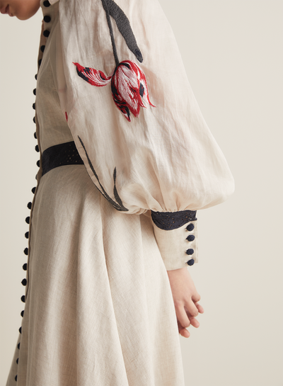 Béatrice Linen Ramie Embroidery Maxi Dress