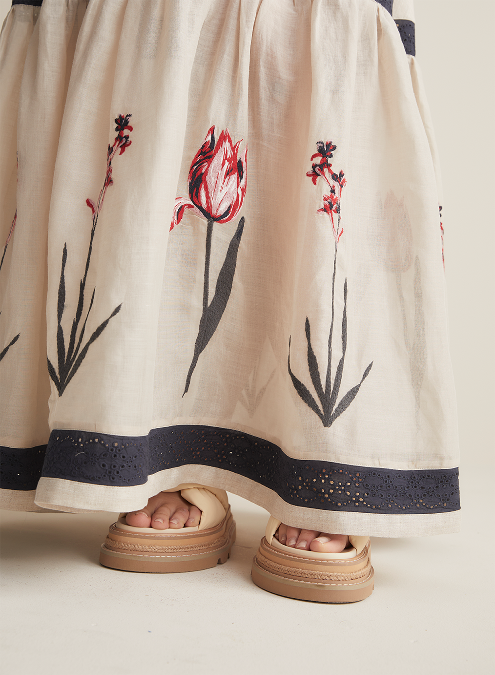 Béatrice Linen Ramie Embroidery Maxi Dress
