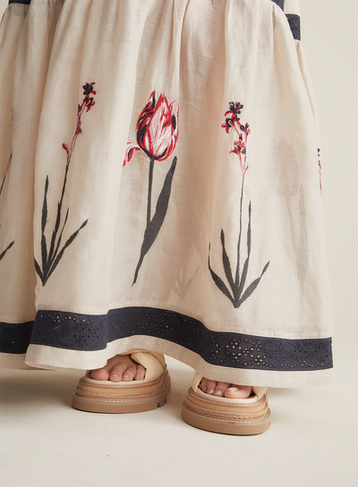 Béatrice Linen Ramie Embroidery Maxi Dress