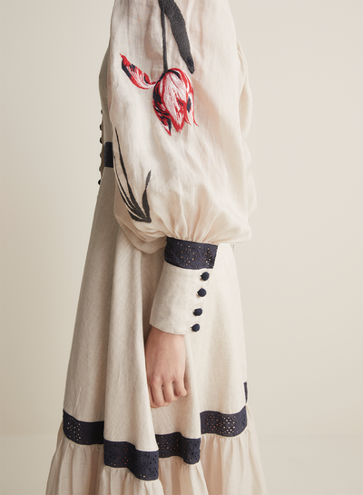Béatrice Linen Ramie Embroidery Maxi Dress