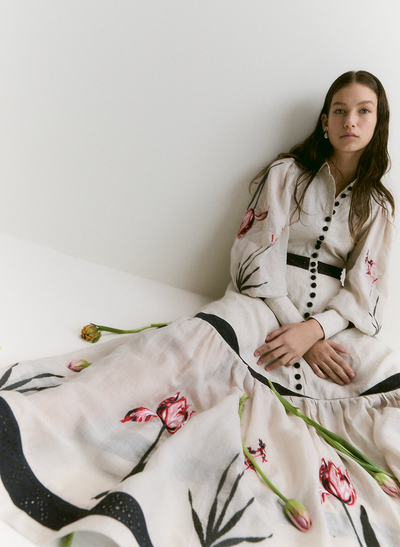Béatrice Linen Ramie Embroidery Maxi Dress