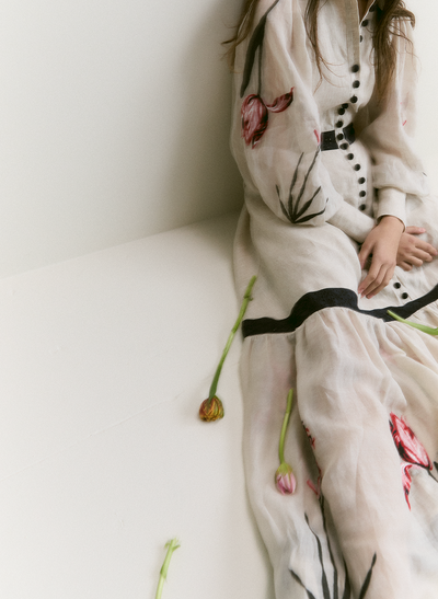 Béatrice Linen Ramie Embroidery Maxi Dress