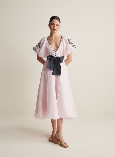Colette Silk Linen Midi Dress