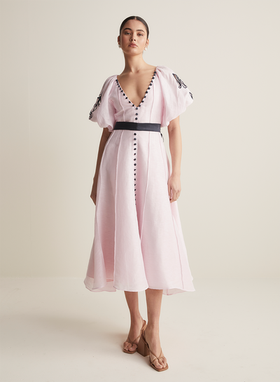 Colette Silk Linen Midi Dress