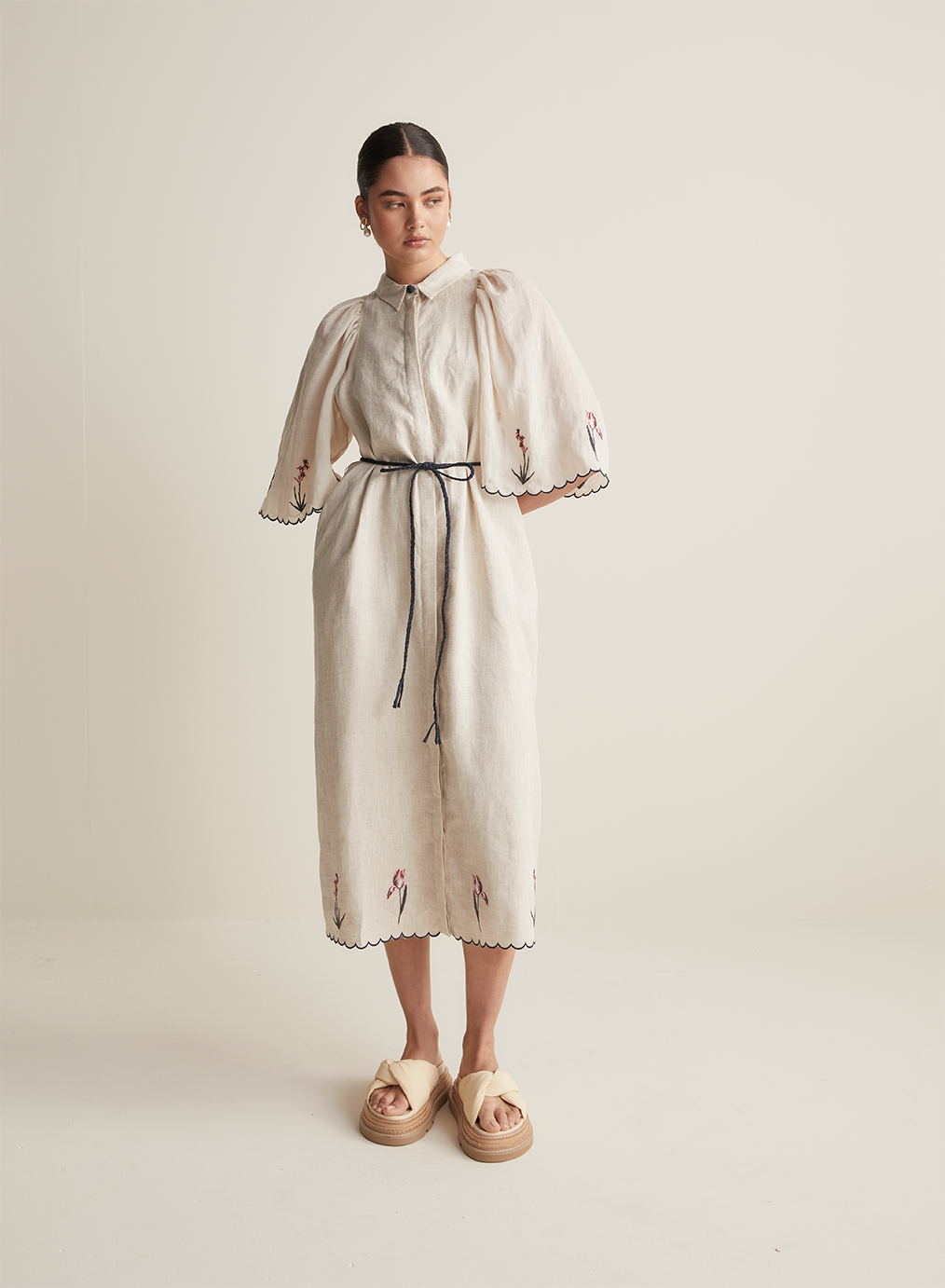 Sophie Linen Ramie Midi Shirt Dress