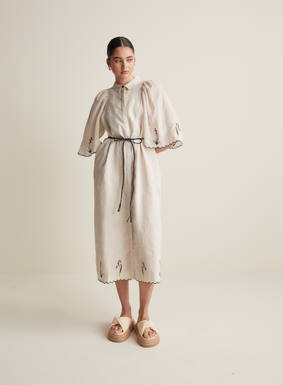 Sophie Linen Ramie Midi Shirt Dress