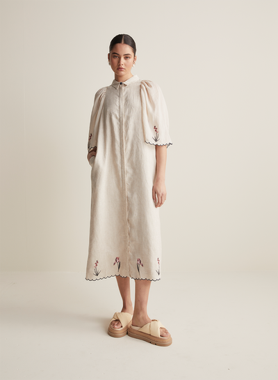 Sophie Linen Ramie Midi Shirt Dress