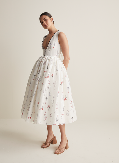 Amélie Silk Linen Midi Dress
