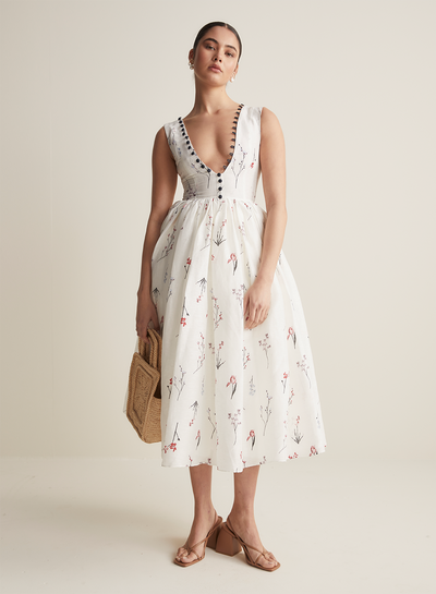 Amélie Silk Linen Midi Dress