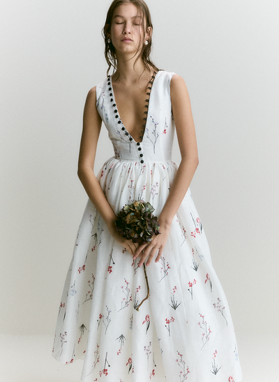 Amélie Silk Linen Midi Dress