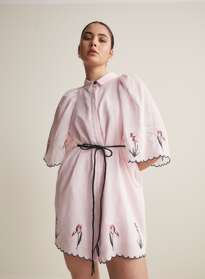 Sylvie Linen Ramie Mini Shirt Dress