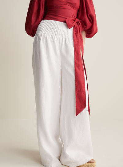 Elodie Linen Palazzo Pant | Optical White