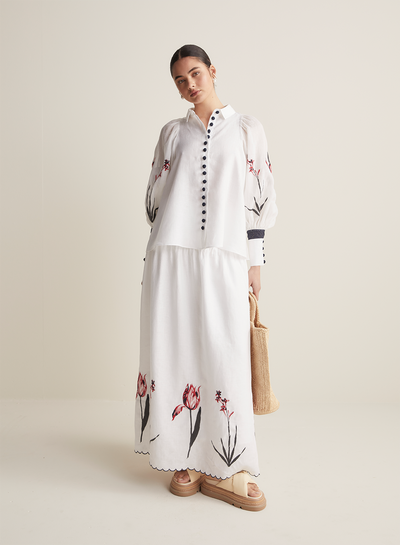Chloe Linen Maxi Skirt | White
