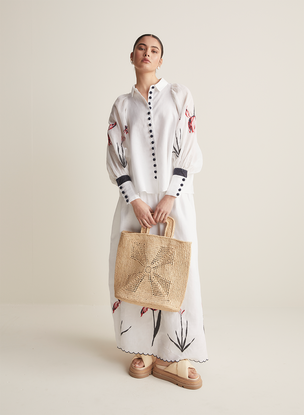 Charlotte Linen Ramie Embroidery Shirt | White